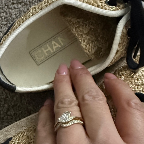 CHANEL Women's Black and Gold Lace Sneakers - Picture 11 of 11